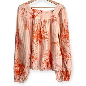 Joie 100% Linen Balloon Sleeve Square Neck Floral Peasant Blouse Women's Size S